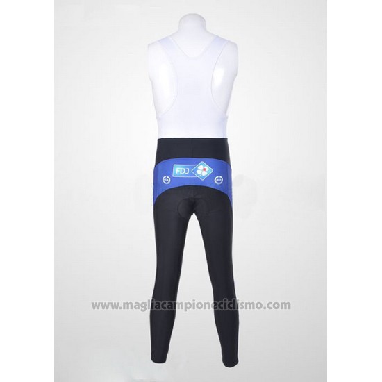 2010 Abbigliamento Ciclismo FDJ Bianco e Celeste Manica Lunga e Salopette